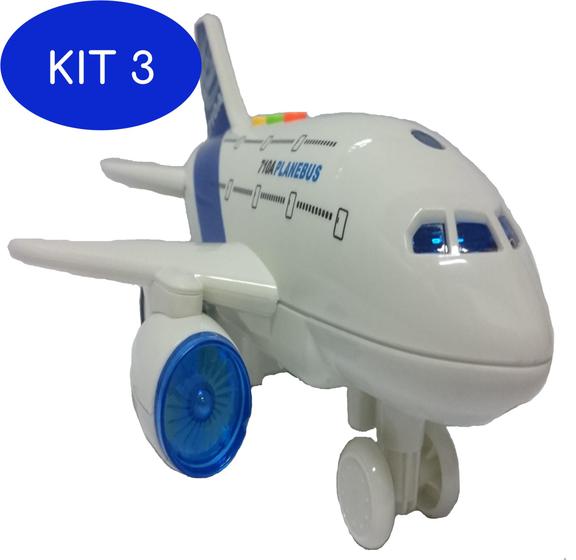 Imagem de Kit 3 Avião De Viagem Brinquedo Realista Com Som E Luzes Bbr
