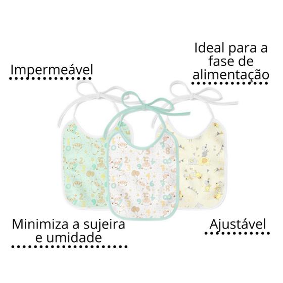 Imagem de Kit 3 babador avental impermeavel bebe alimentao plastificado karinho