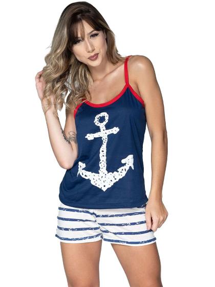 Imagem de Kit 3 Baby Dolls Feminino Âncora Alça Short Regata Pijama