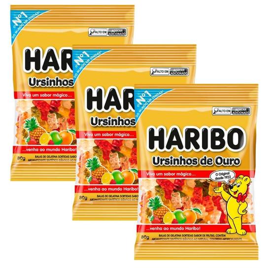 Imagem de Kit 3 Balas de Gelatina Haribo Ursinhos de Ouro Frutas 80g