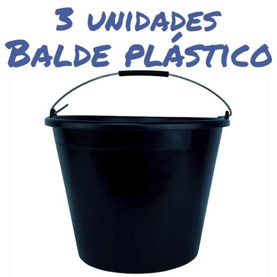 Imagem de Kit 3 Balde Plástico Com Alça Metal Resistente 12 Litros 