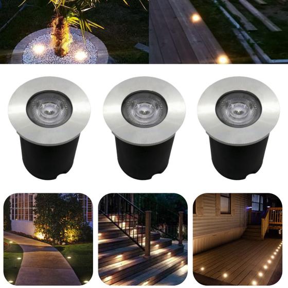 Imagem de Kit 3 Balizadores Spot Led SMD Em PVC De 1W Luz Branco Frio Ou Quente De Embutir Em Piso Chão Solo Gramado Jardim Deck