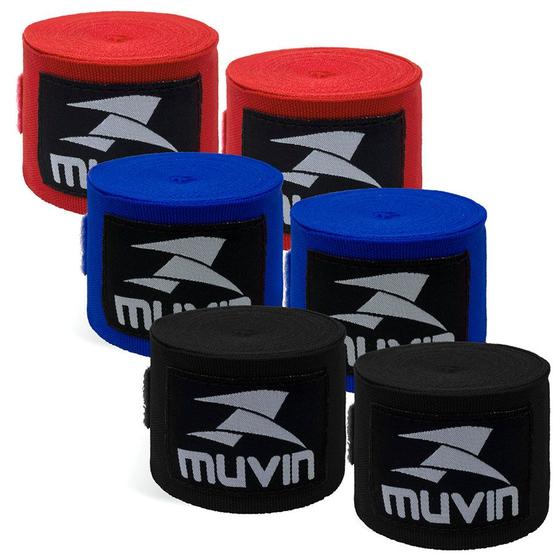 Imagem de Kit 3 Bandagem Elástica Muvin 5 metros - Alça Polegar Proteção Mãos e Punhos - Luta - Boxe Muay Thai MMA Artes Marciais