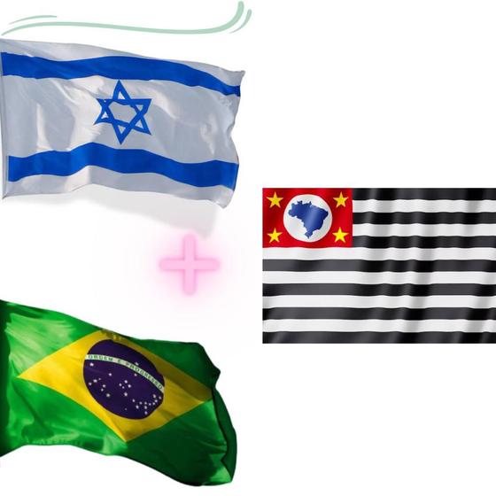 Imagem de Kit 3 Bandeiras - Brasil + Israel + São Paulo - 150 x 90 CM