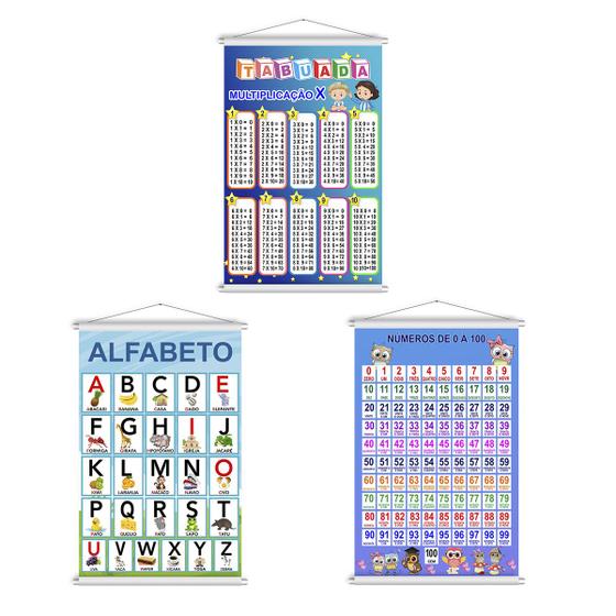 Imagem de Kit 3 Banners Lona  Educativo Escola Didático 60x90cm