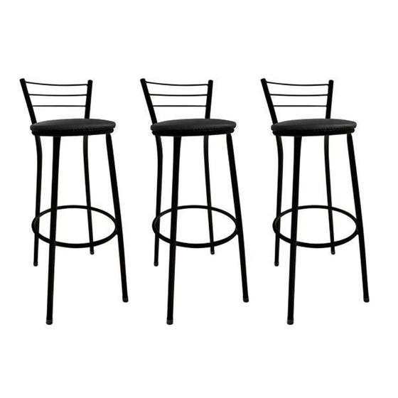 Kit 3 Banquetas Altas Bistrô Aço em Pintura Epóxi Preto e Assento Preto Menor preço em Kit 3 Banquetas Altas Bistrô Aço em Pintura Epóxi Preto e Assento Preto