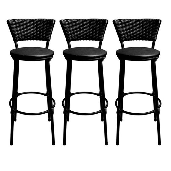 Kit 3 Banquetas Altas Cuba Aço Preto Junco Sintético Preto Assento Preto Menor preço em Kit 3 Banquetas Altas Cuba Aço Preto Junco Sintético Preto Assento Preto