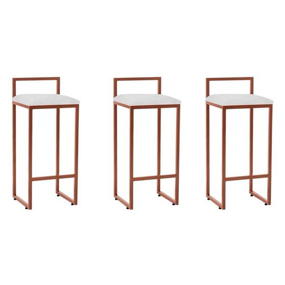 Kit 3 Banquetas Altas Industriais em Aço Dori Cobre Assento Suede Branco Menor preço em Kit 3 Banquetas Altas Industriais em Aço Dori Cobre Assento Suede Branco