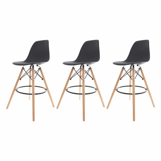 Imagem de Kit 3 Banquetas Altas Para Bar Cozinha Charles Eames Eiffel Preta