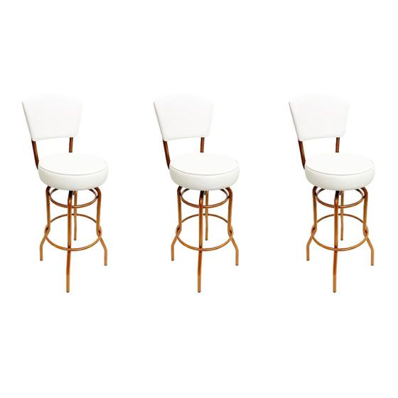 Imagem de Kit 3 Banquetas Bar Cobre Bancada Média Altura 65cm Giratória Encosto estofado Assento grosso branco