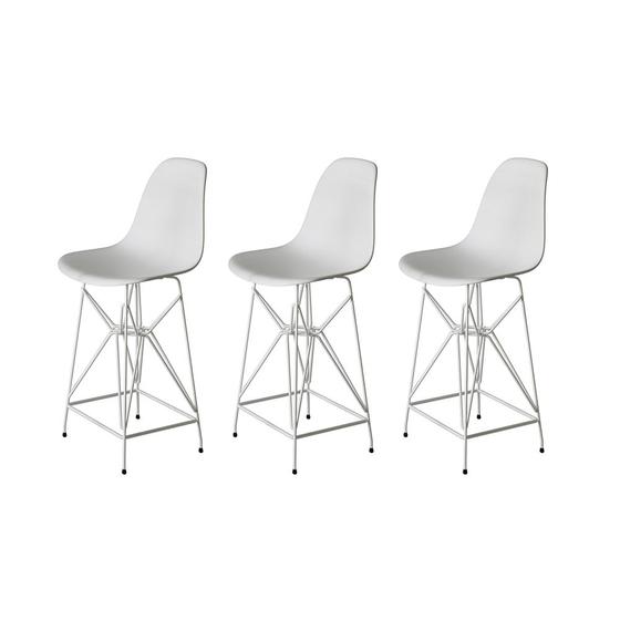 Imagem de Kit 3 Banquetas Bistrô Alta Eames Branca Base Ferro Branco