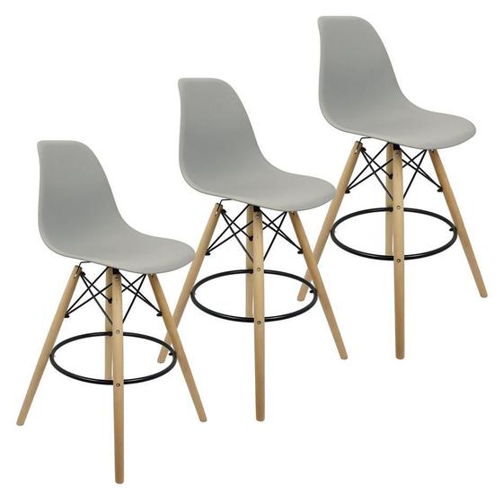 Imagem de Kit 3 Banquetas Charles Eames Eiffel Wood Design Base Fixa