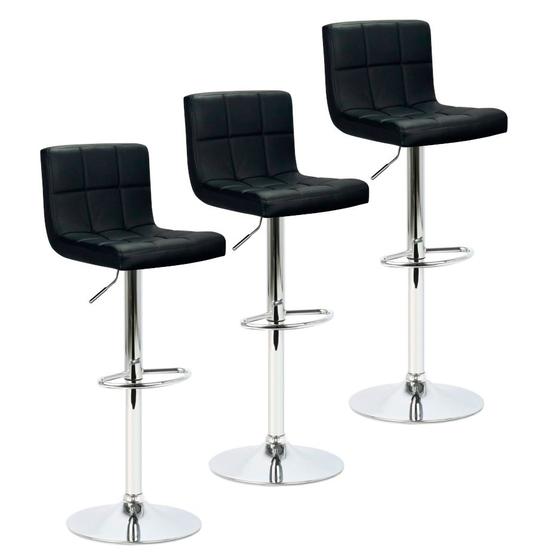 Kit 3 Banquetas Confort Gomos Estofada Couro Giratória c/ regulagem Preta Menor preço em Kit 3 Banquetas Confort Gomos Estofada Couro Giratória c/ regulagem Preta