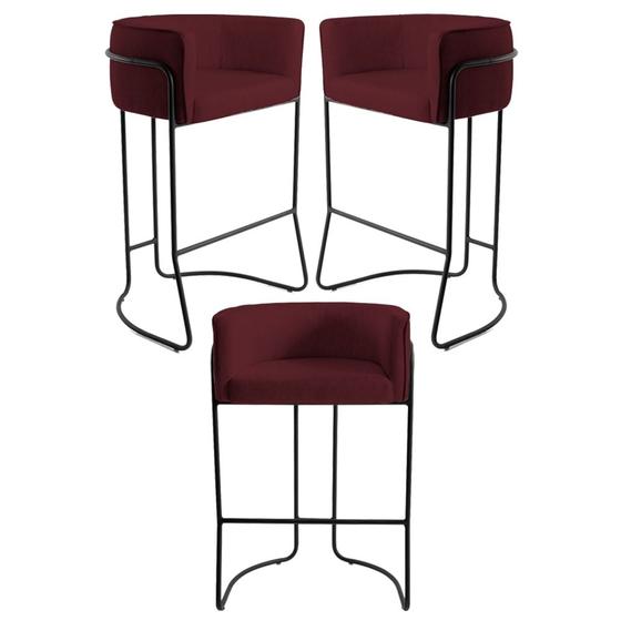 Imagem de Kit 3 Banquetas Decorativas Base Aço Preto Betina B-278 Veludo Marsala - Domi