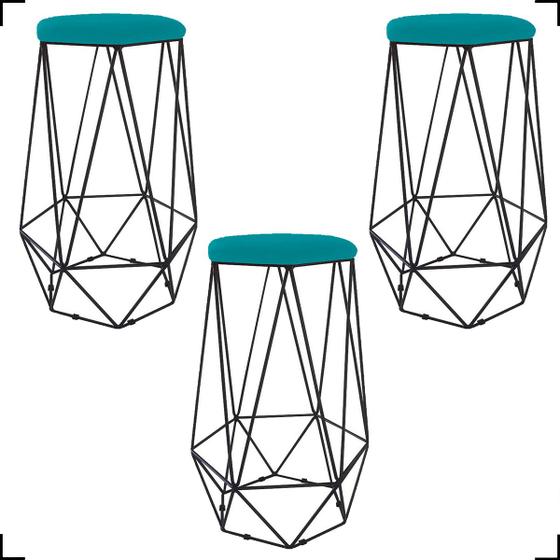 Imagem de Kit 3 Banquetas Decorativas Para Sala Hexagonal Aramado Base Bronze/Dourada/Preta Suede Cores - Clique E Decore