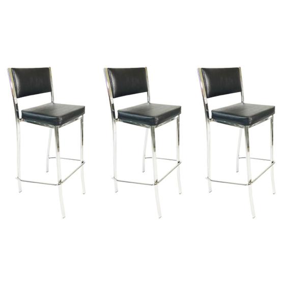 Imagem de Kit 3 Banquetas EMPILHÁVEL cromada Altura 65cm assento e encosto preto