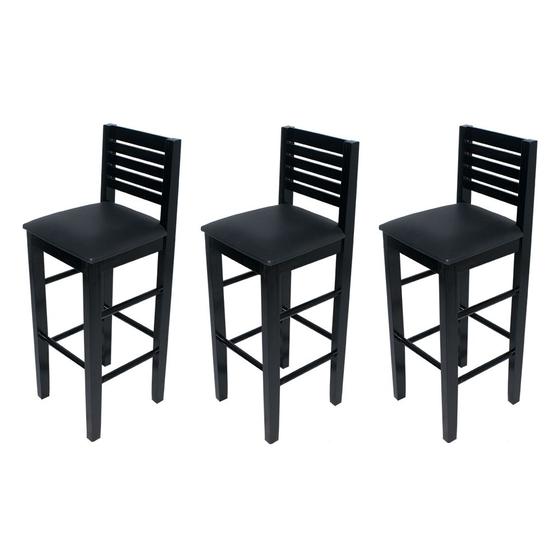 Kit 3 Banquetas Fixas Laguna Pretas em Madeira Maciça Estofada Preta para Área Gourmet Menor preço em Kit 3 Banquetas Fixas Laguna Pretas em Madeira Maciça Estofada Preta para Área Gourmet
