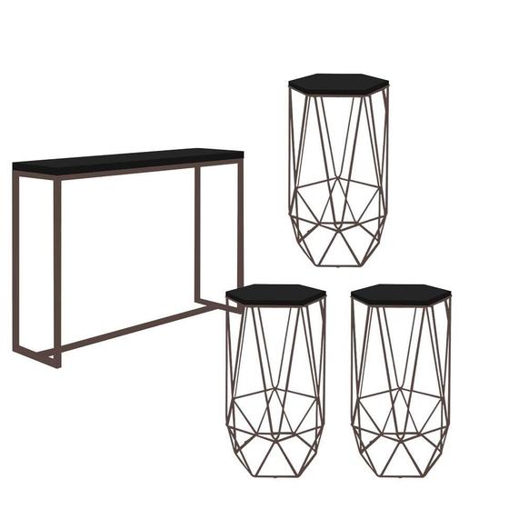 Imagem de Kit 3 Banquetas Liz + 1 Mesa Bancada Mavie 150cm Industrial Ferro Marrom MDF Preto - Ahazzo Móveis