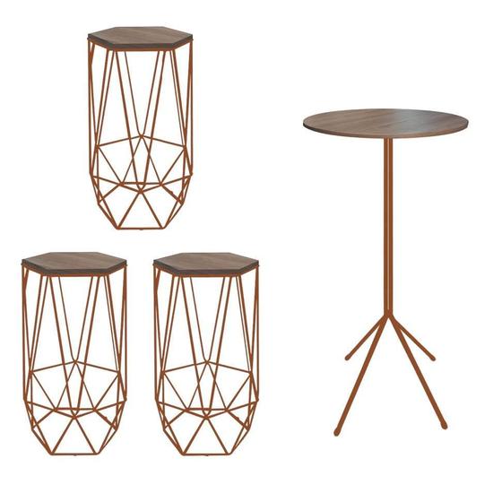 Imagem de Kit 3 Banquetas Liz + 1 Mesa Bistrô Nunno Industrial Ferro Bronze MDF Rústico - Ahazzo Móveis