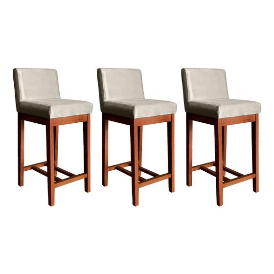Imagem de Kit 3 Banquetas Média Estofada com Encosto Lisboa 90 Cm Suede Bege CCS