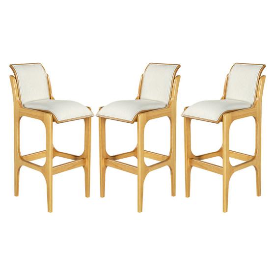 Imagem de Kit 3 Banquetas para Área Gourmet 37 x 101 Cm Barcelona Madeira Mel Linho Bege Cru L71 - RMI