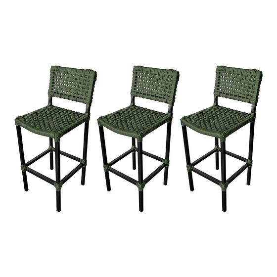 Imagem de Kit 3 Banquetas Premiuim Assento Curvo França em Aluminio e Corda Naútica - Verde Musgo
