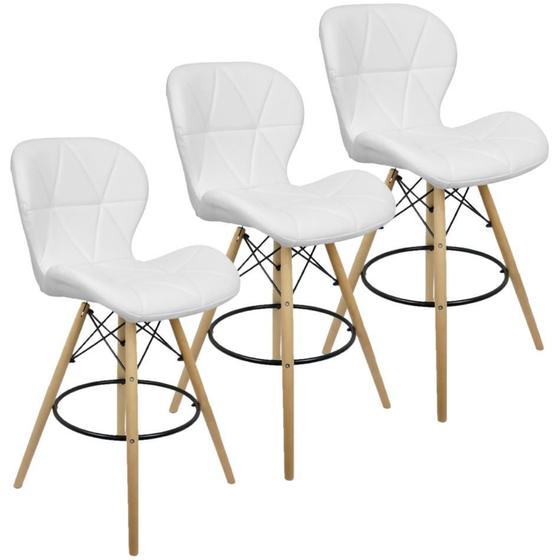 Imagem de Kit 3 Banquetas Slim Eiffel Wood Estofada - Branco