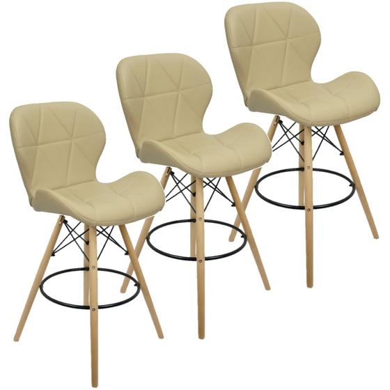 Imagem de Kit 3 Banquetas Slim Eiffel Wood Estofada