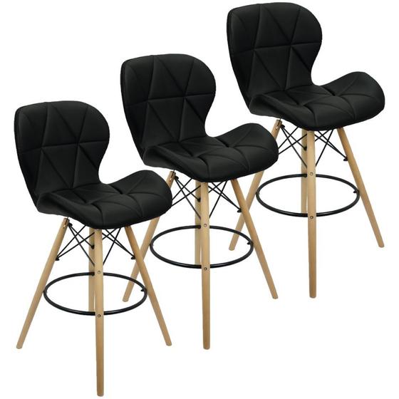 Imagem de Kit 3 Banquetas Slim Eiffel Wood Estofada - Preto