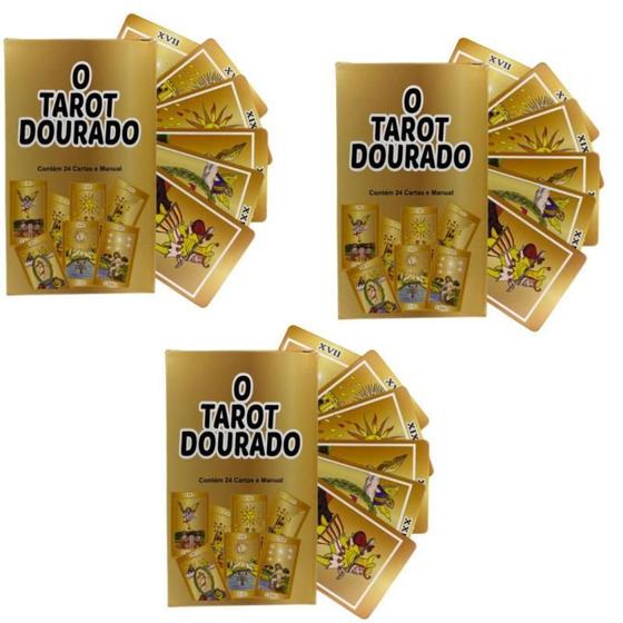Imagem de Kit 3 Baralhos O Tarot Dourado 24 Cartas Manual Explicativo