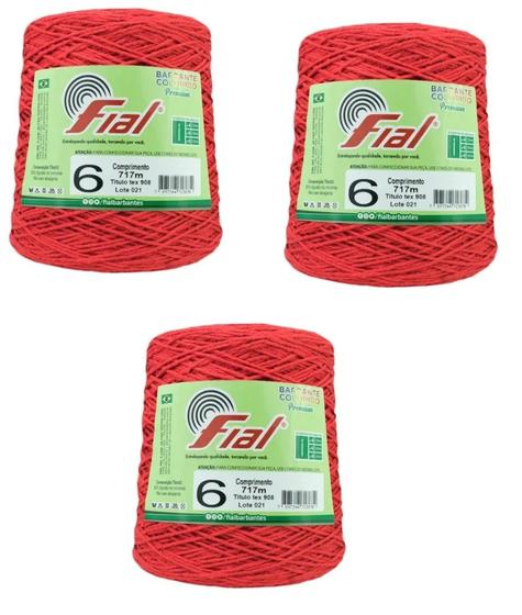 Imagem de Kit 3 Barbantes De Croche Para Tapetes  Nº6 Fial Vermelho