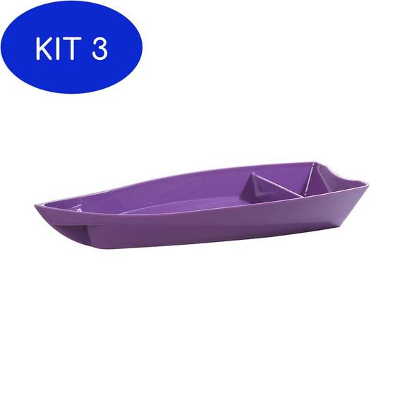 Imagem de Kit 3 Barco Sushi Vemplast M 1L Tropical Polipropileno Roxo