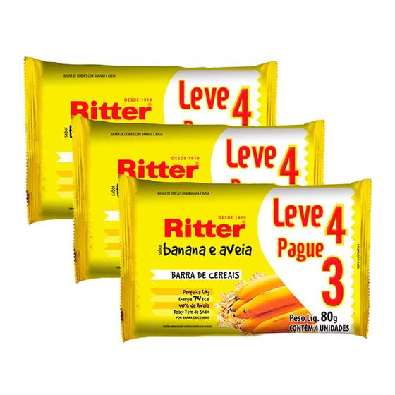 Imagem de Kit 3 Barra de Cereais Ritter Banana e Aveia Leve 4 Pague 3 com 4 unidades de 20g cada