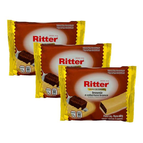 Imagem de Kit 3 Barra de Cereais Ritter Brownie e Cobertura Branca com 3 Unidades de 20g cada