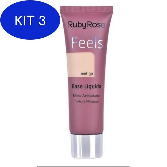 Imagem de Kit 3 Base Liquida Feels Ruby Rose -  Mel 30