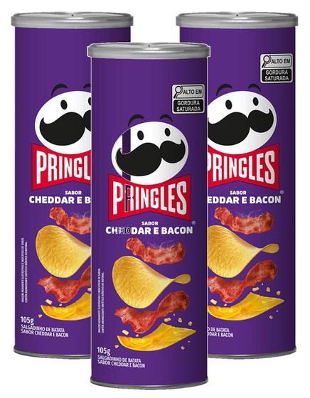 Imagem de kit 3 Batata Pringles Sabor Cheddar e Bacon Kelloggs 105G