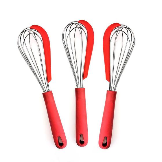 Imagem de Kit 3 Batedores de Ovo Fouet 28cm Inox Vermelho