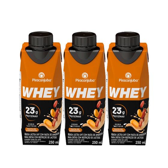 Imagem de Kit 3 Bebida Láctea Piracanjuba Whey Zero Lactose Pasta de Amendoim com 23g de Proteína 250ml