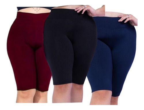 Imagem de Kit 3 Bermuda Fitness Plus Size Reforçada Cos Alto Dia A Dia