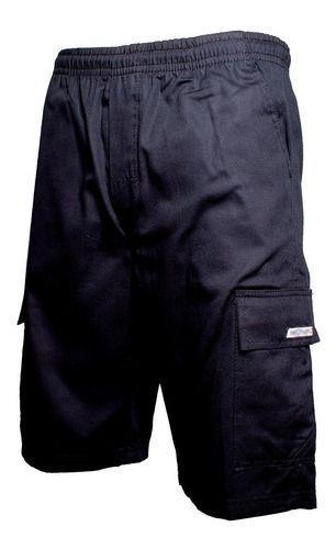 Imagem de Kit 3 Bermudas Calção Brim Sarja Elástico Cordão Cargo 5 Bolsos Masculino Algodão Mecânico Uniforme