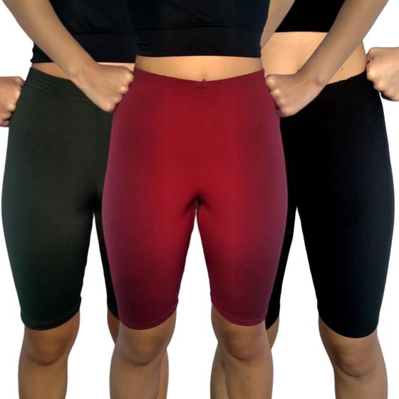 Imagem de Kit 3 Bermudas Femininas Justas Elástico Lisas Cores Sortidas Suplex Pp ao Plus Size