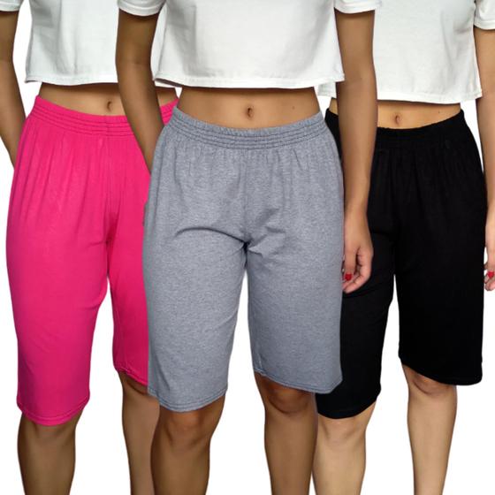 Imagem de Kit 3 Bermudas Femininas Soltinhas Elástico Lisas Cores Sortidas Viscolycra Pp ao Plus Size