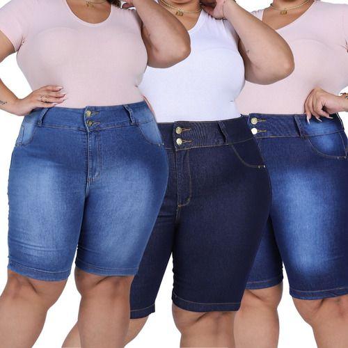 Kit 3 Bermudas Jeans Feminina Plus Size Cintura Alta Com Lycra Elastano Envio Rápido Menor preço em Kit 3 Bermudas Jeans Feminina Plus Size Cintura Alta Com Lycra Elastano Envio Rápido