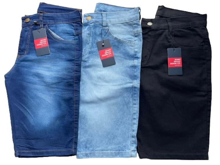 Kit 3 Bermudas Jeans Masculina Lycra Elastano Menor preço em Kit 3 Bermudas Jeans Masculina Lycra Elastano