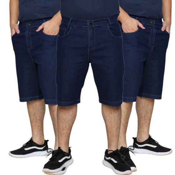 Imagem de Kit 3 Bermudas Jeans Masculina Lycra Elastano Slim Premium Tradicional  Algodão Plus Size 58 ao 62