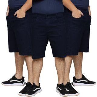 Imagem de Kit 3 Bermudas Jeans Masculina Tradicional Slim Elastano Algodão Premium