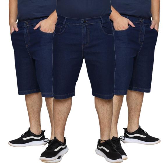 Imagem de Kit 3 Bermudas Jeans Masculina Tradicional Slim Lycra Elastano Algodão Premium  48 Ao 56