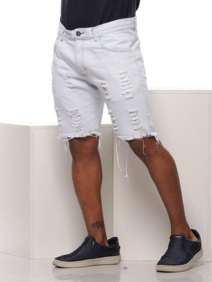 Imagem de Kit 3 Bermudas Jeans Slim  Masculina Rasgada