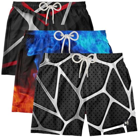 Imagem de Kit 3 Bermudas Masculina Praia Estampada Surf Boardshort Verão Moda Casual Tactel