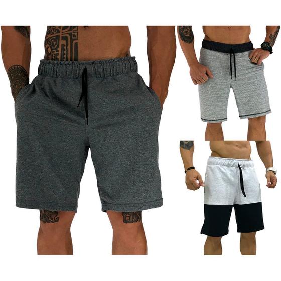 Imagem de Kit 3 Bermudas Moletom e Moletinho MXD Conceito Cores Diversas Opções Básica FullPrint Sport Fit